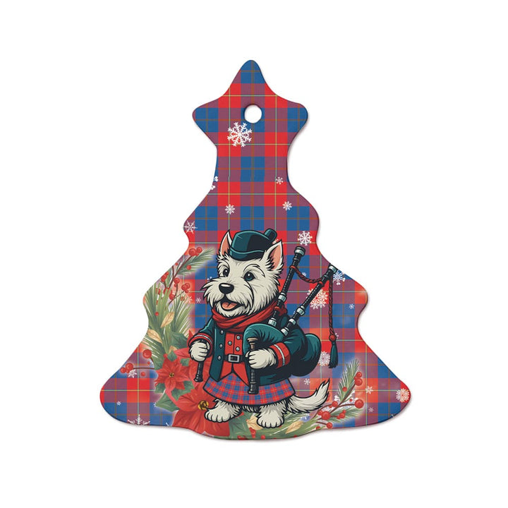 Scottish Galloway Red Clan Tartan Ceramic Ornament Cute Scottish Terrier Dog Tree Style Tartan Plaid