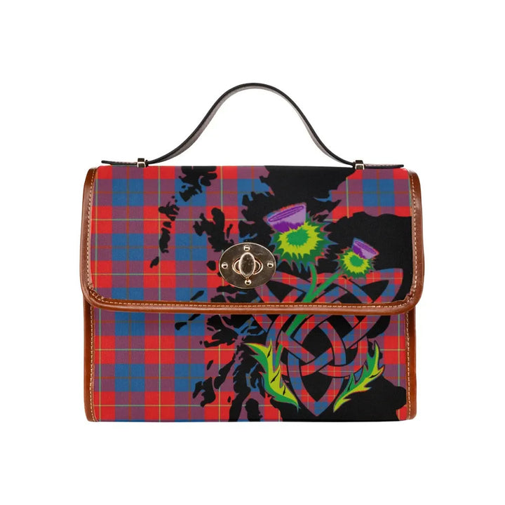Scottish Galloway Red Clan Tartan Waterproof Canvas Bag With Thistle Tartan Plaid 1