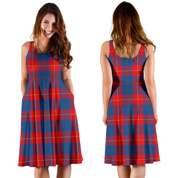 Scottish Galloway Red Clan Tartan Women Midi Dress
