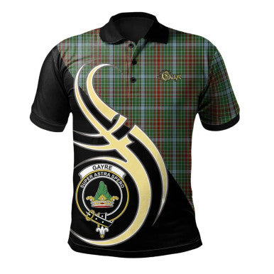Scottish Gayre Clan Crest Tartan Polo Shirt Believe in Me Front Side Tartan Plaid