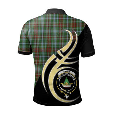 Scottish Gayre Clan Crest Tartan Polo Shirt Believe in Me Back Side Tartan Plaid