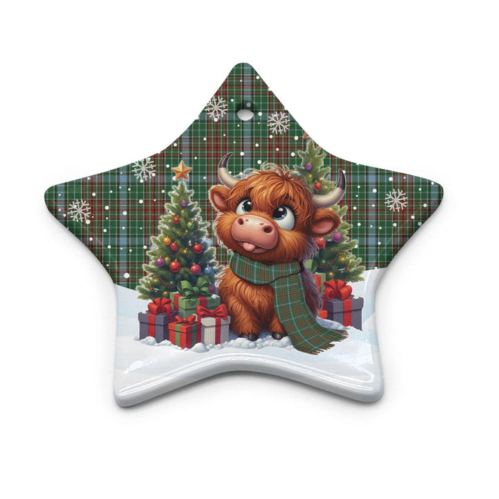 Scottish Gayre Clan Tartan Ceramic Ornament Cute Highland Cow Christmas Star Style Tartan Plaid