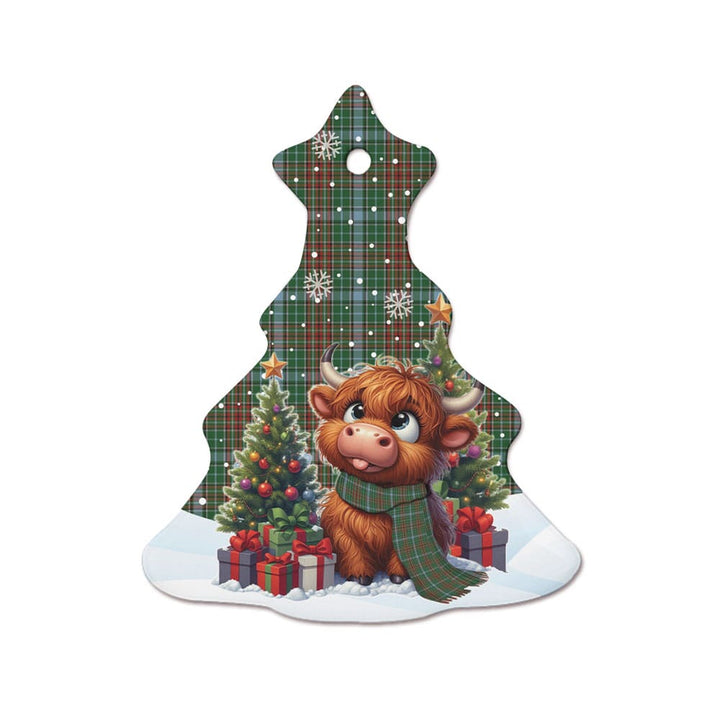 Scottish Gayre Clan Tartan Ceramic Ornament Cute Highland Cow Christmas Tree Style Tartan Plaid