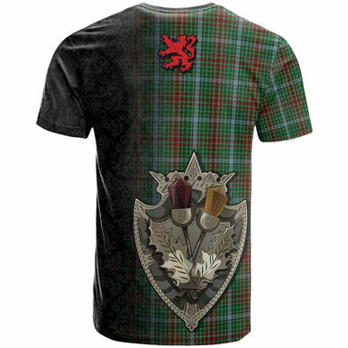 Scottish Gayre Clan Tartan T-Shirt - Half Thistle Flowers Celtic Design Back Side Tartan Plaid