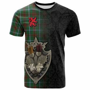 Scottish Gayre Clan Tartan T-Shirt - Half Thistle Flowers Celtic Design Front Side Tartan Plaid