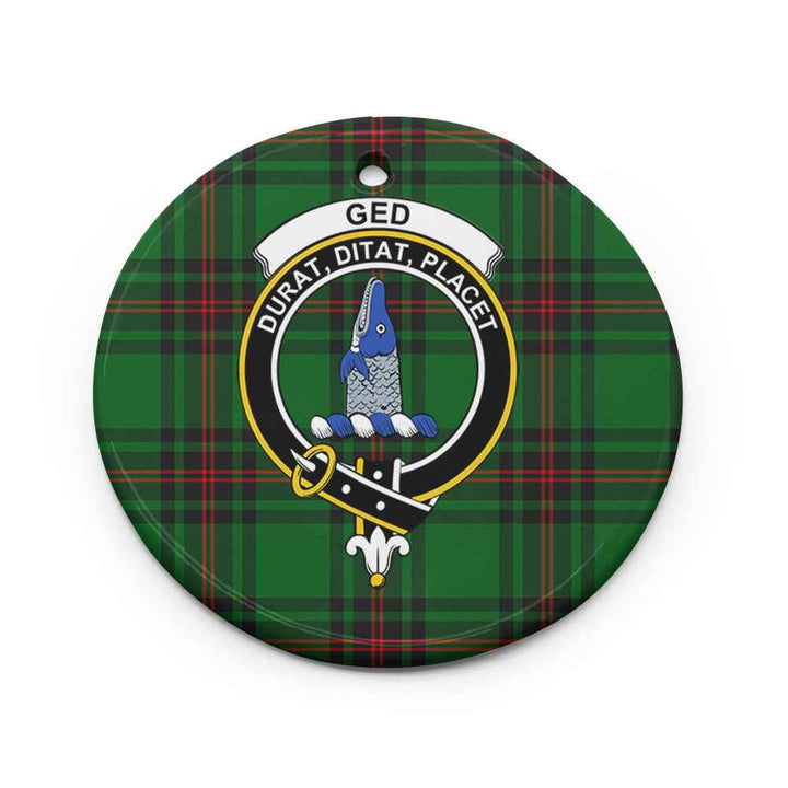 Scottish Ged Clan Crest Tartan Ceramic Ornament Circle Shape Tartan Plaid