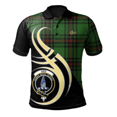 Scottish Ged Clan Crest Tartan Polo Shirt Believe in Me Front Side Tartan Plaid