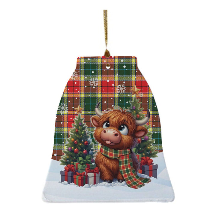 Scottish Gibbs Clan Tartan Ceramic Ornament Cute Highland Cow Christmas Bell Style Tartan Plaid