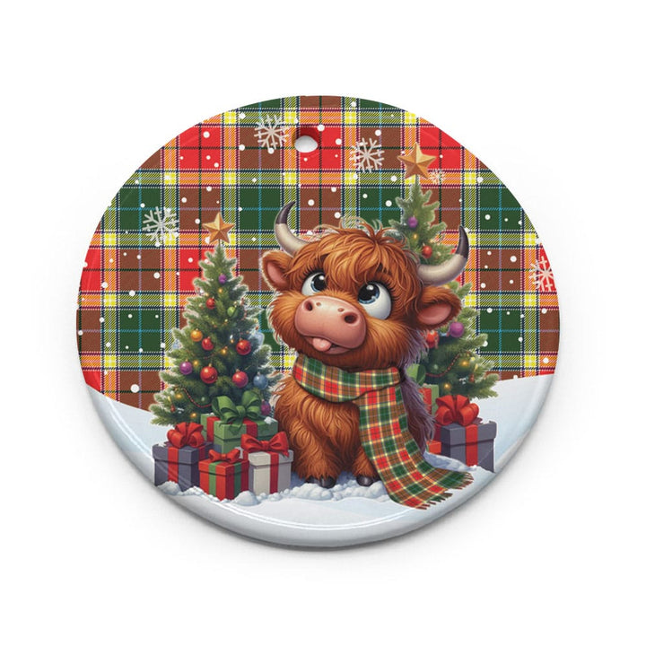 Scottish Gibbs Clan Tartan Ceramic Ornament Cute Highland Cow Christmas Circle Style Tartan Plaid