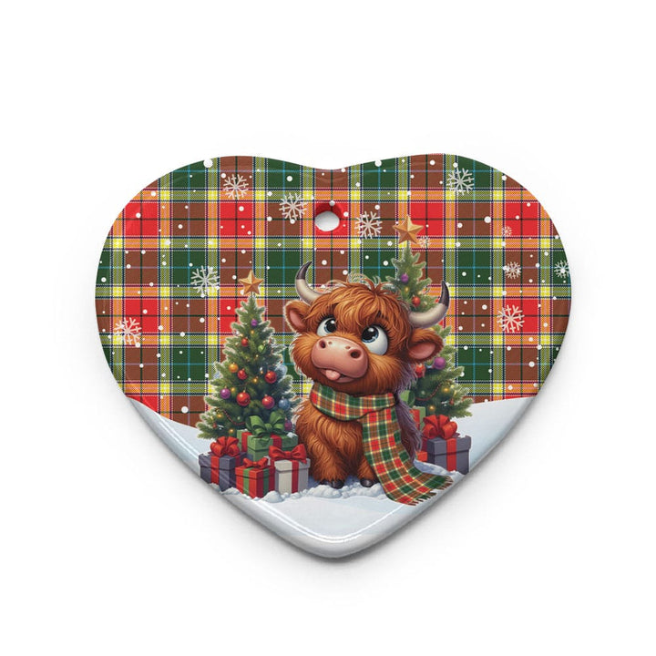 Scottish Gibbs Clan Tartan Ceramic Ornament Cute Highland Cow Christmas Heart Style Tartan Plaid