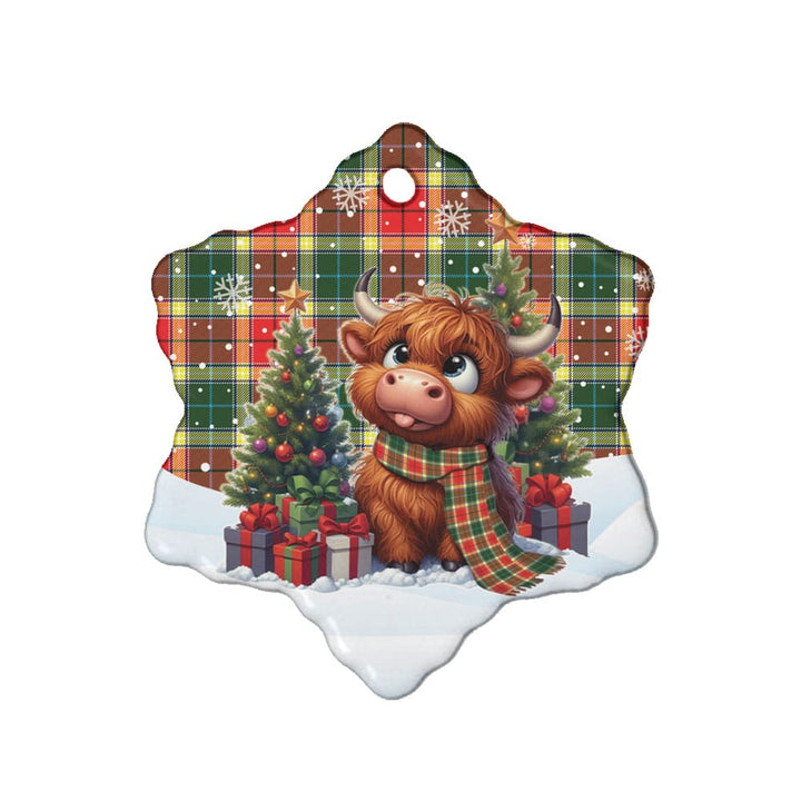 Scottish Gibbs Clan Tartan Ceramic Ornament Cute Highland Cow Christmas Snow Flake Style Tartan Plaid