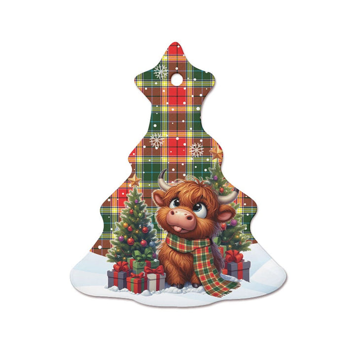 Scottish Gibbs Clan Tartan Ceramic Ornament Cute Highland Cow Christmas Tree Style Tartan Plaid