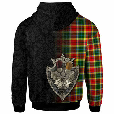 Scottish Gibbs Clan Tartan Hoodie - Half Thistle Flowers Celtic Design Back Side Tartan Plaid
