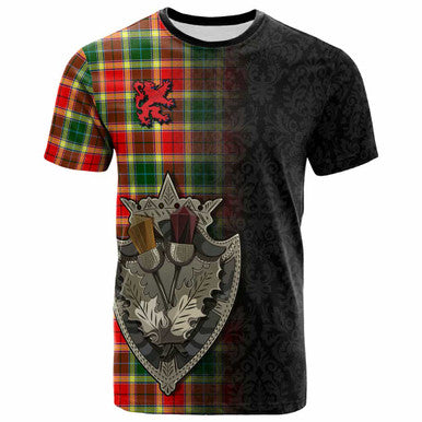 Scottish Gibbs Clan Tartan T-Shirt - Half Thistle Flowers Celtic Design Front Side Tartan Plaid