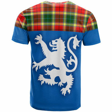 Scottish Gibbs Clan Tartan T-Shirt - Lion Rampant of Scotland With Flag Back Side Tartan Plaid