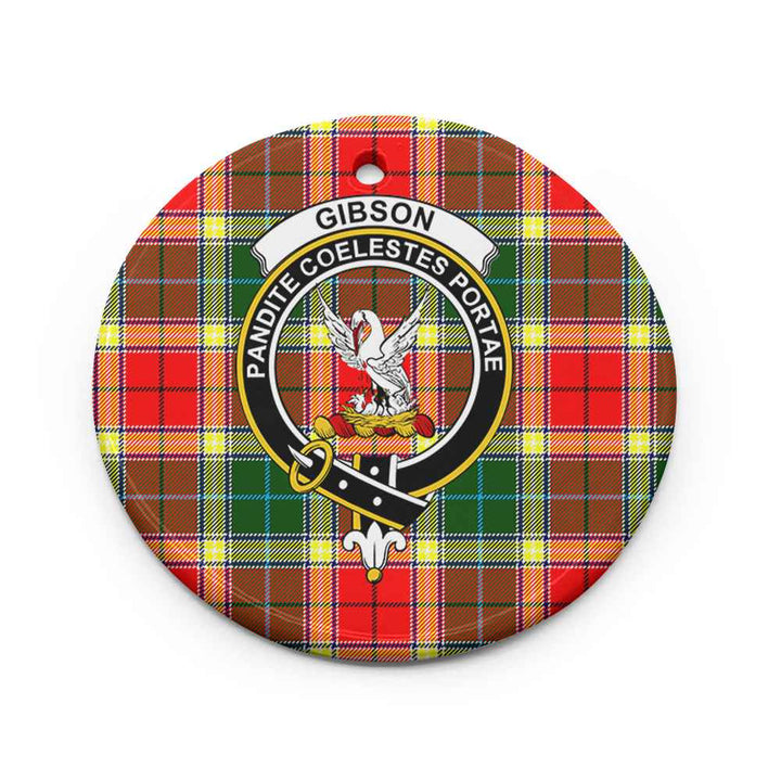 Scottish Gibson Clan Crest Tartan Ceramic Ornament Circle Shape Tartan Plaid