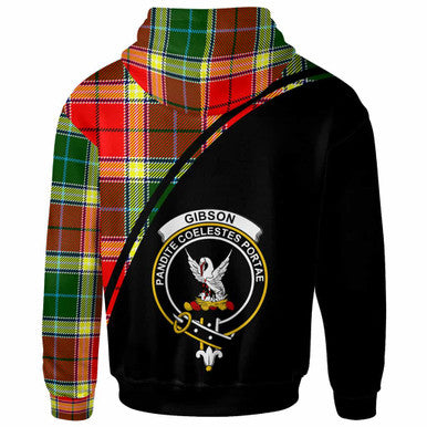 Scottish Gibson Clan Crest Tartan Curve Hoodie Back Side Tartan Plaid