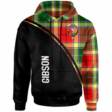 Scottish Gibson Clan Crest Tartan Curve Hoodie Front Side Tartan Plaid