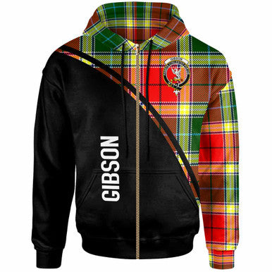 Scottish Gibson Clan Crest Tartan Curve Hoodie Zip-up Tartan Plaid