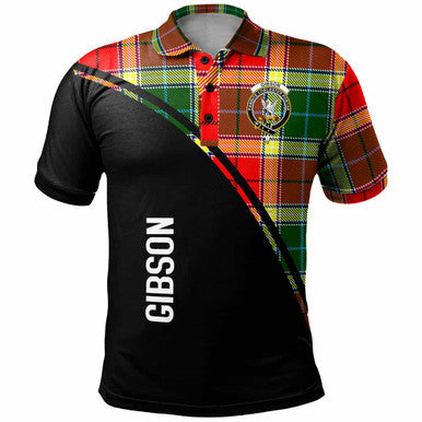 Scottish Gibson Clan Crest Tartan Curve Polo Shirt Front Side Tartan Plaid