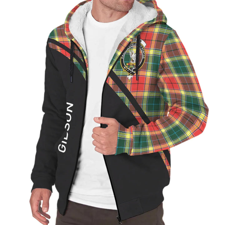 Scottish Gibson Clan Crest Tartan Curve Sherpa Hoodie
