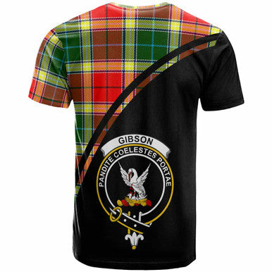 Scottish Gibson Clan Crest Tartan Curve T-Shirt Back Side Tartan Plaid