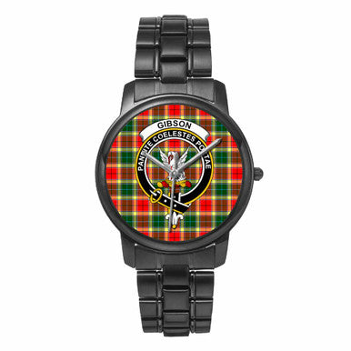 Scottish Gibson Clan Crest Tartan Folding Clasp Steel Quartz Watches Tartan Plaid Black 1