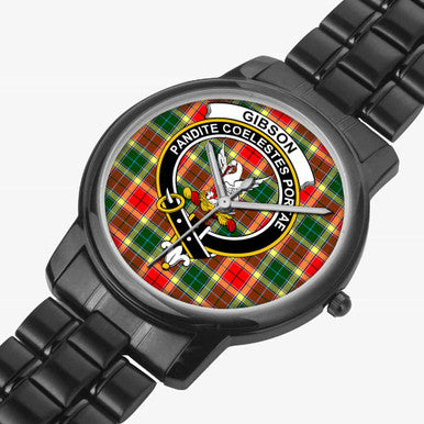 Scottish Gibson Clan Crest Tartan Folding Clasp Steel Quartz Watches Tartan Plaid Black 2