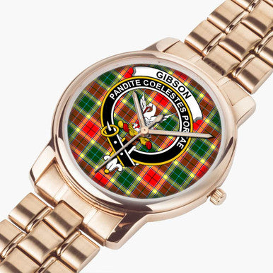 Scottish Gibson Clan Crest Tartan Folding Clasp Steel Quartz Watches Tartan Plaid Rose Gold 2