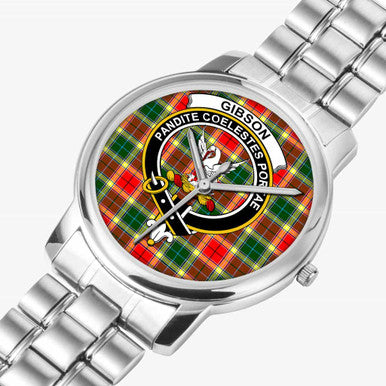Scottish Gibson Clan Crest Tartan Folding Clasp Steel Quartz Watches Tartan Plaid Silver 2