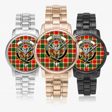 Scottish Gibson Clan Crest Tartan Folding Clasp Steel Quartz Watches Tartan Plaid All