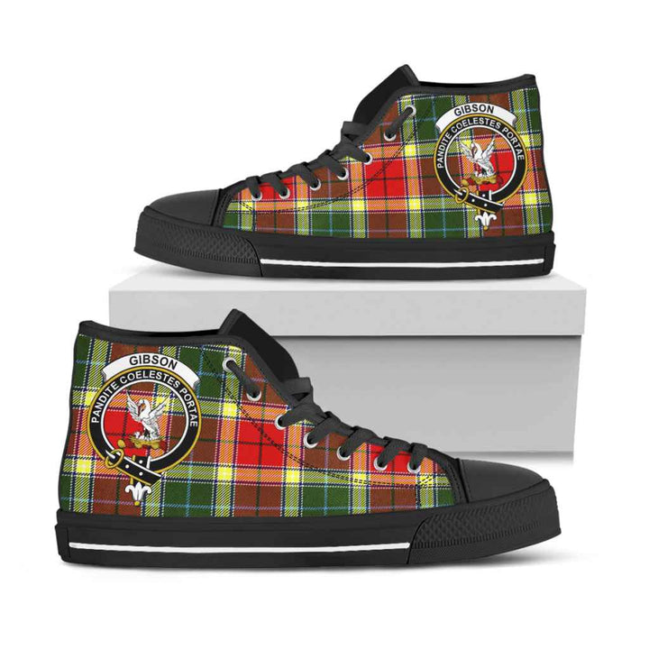 Scottish Gibson Clan Crest Tartan High Top Shoes Black Sole Tartan Plaid