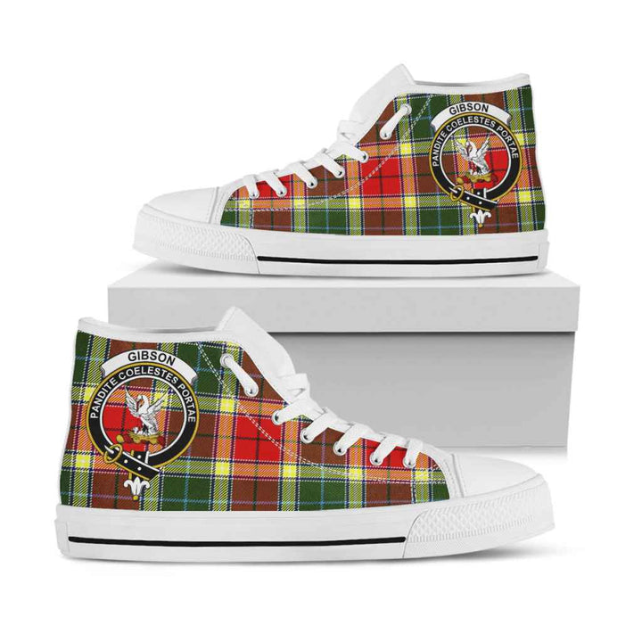 Scottish Gibson Clan Crest Tartan High Top Shoes White Sole Tartan Plaid