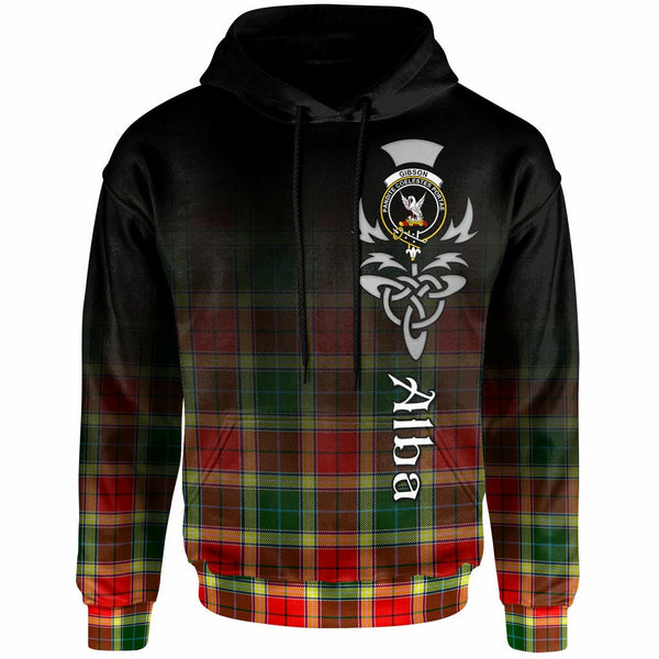 Scottish Gibson Clan Crest Tartan Hoodie - Alba Gu Brath Family Crest Celtic Inspired Front Side Tartan Plaid