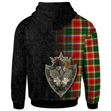 Scottish Gibson Clan Crest Tartan Hoodie - Half Thistle Flowers Celtic Design Back Side Tartan Plaid