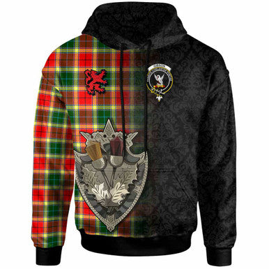 Scottish Gibson Clan Crest Tartan Hoodie - Half Thistle Flowers Celtic Design Front Side Tartan Plaid