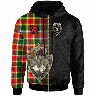 Scottish Gibson Clan Crest Tartan Hoodie - Half Thistle Flowers Celtic Design Zip-up Tartan Plaid