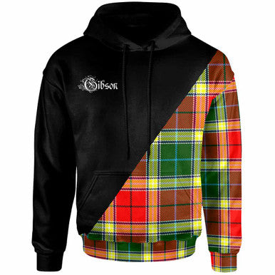 Scottish Gibson Clan Crest Tartan Hoodie - Military Logo Front Side Tartan Plaid