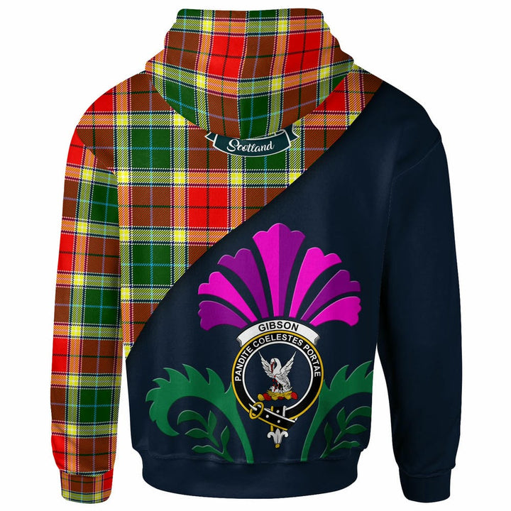 Scottish Gibson Clan Crest Tartan Hoodie - Scotland Thistle Style Back Side Tartan Plaid