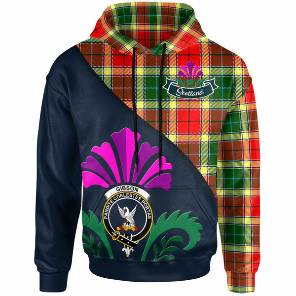 Scottish Gibson Clan Crest Tartan Hoodie - Scotland Thistle Style Front Side Tartan Plaid