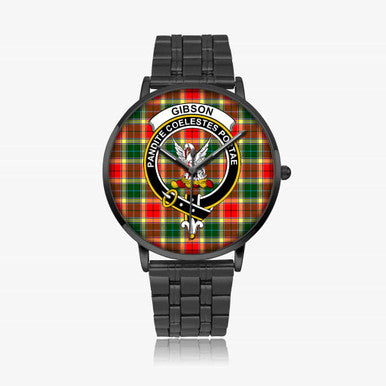 Scottish Gibson Clan Crest Tartan Instafamous Steel Quartz Watches Tartan Plaid Black 1