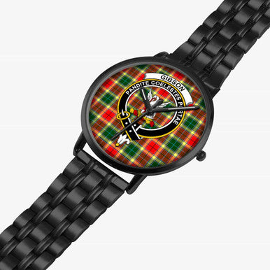 Scottish Gibson Clan Crest Tartan Instafamous Steel Quartz Watches Tartan Plaid Black 2