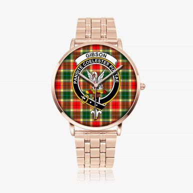 Scottish Gibson Clan Crest Tartan Instafamous Steel Quartz Watches Tartan Plaid Rose Gold 1