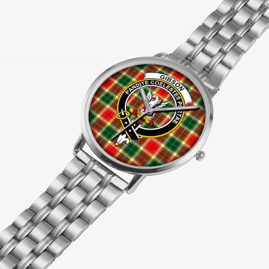 Scottish Gibson Clan Crest Tartan Instafamous Steel Quartz Watches Tartan Plaid Silver 2