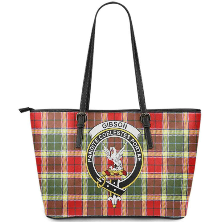 Scottish Gibson Clan Crest Tartan Leather Tote Tartan Plaid