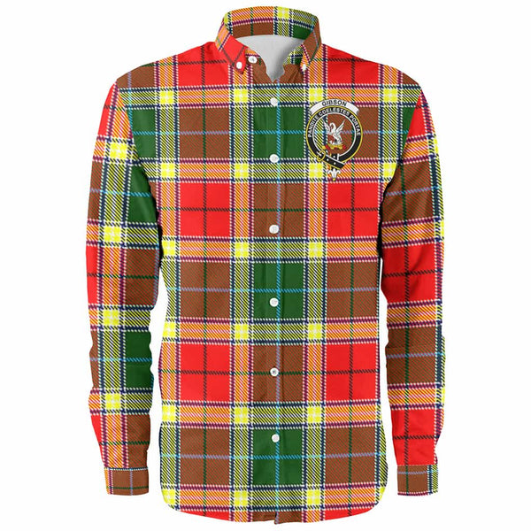 Scottish Gibson Clan Crest Tartan Long Sleeve Shirt Front Side Tartan Plaid