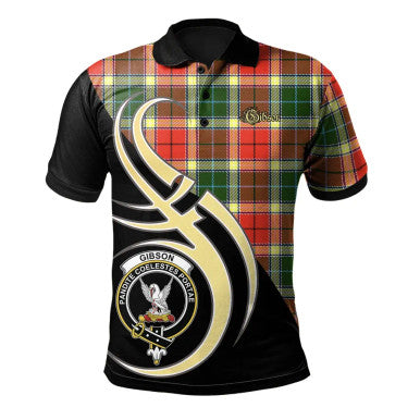 Scottish Gibson Clan Crest Tartan Polo Shirt Believe in Me Front Side Tartan Plaid