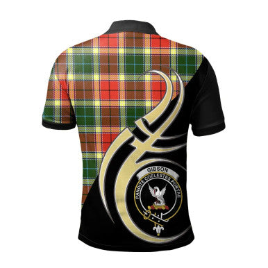Scottish Gibson Clan Crest Tartan Polo Shirt Believe in Me Back Side Tartan Plaid