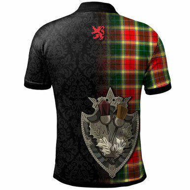 Scottish Gibson Clan Crest Tartan Polo Shirt - Half Thistle Flowers Celtic Design Back Side Tartan Plaid