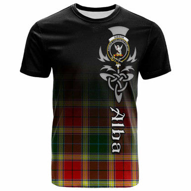 Scottish Gibson Clan Crest Tartan T-Shirt - Alba Gu Brath Family Crest Celtic Inspired Front Side Tartan Plaid